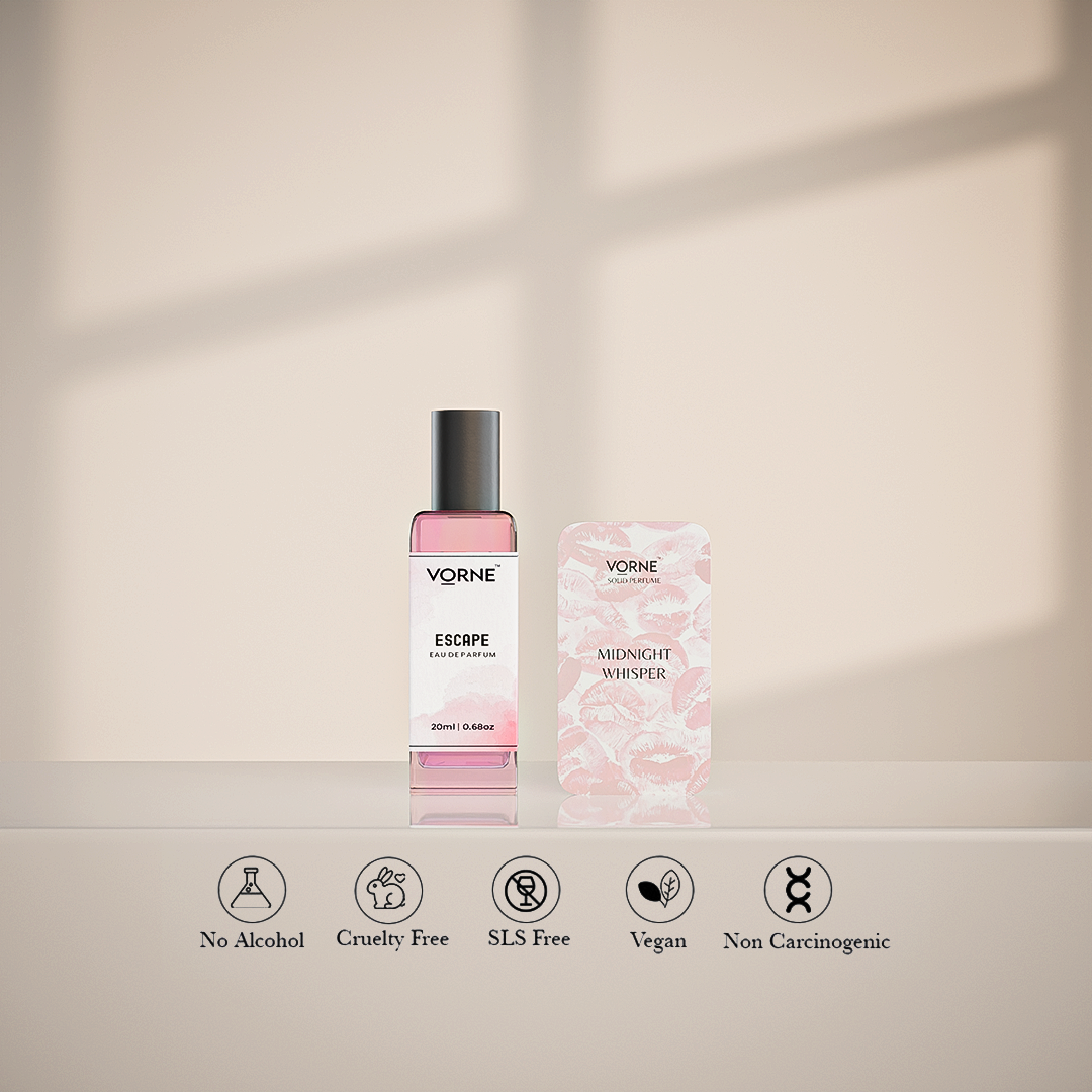 VORNE Escape Eau De Parfum & Midnight Whisper Solid Perfume Combo for Women (EDP + 12g Solid Perfume)