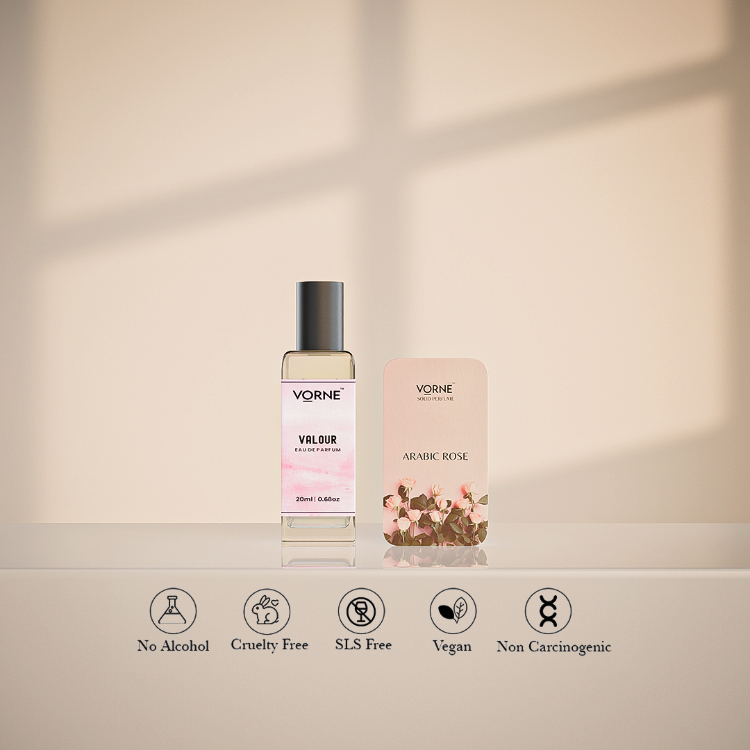 VORNE Valour Eau De Parfum & Arabic Rose Solid Perfume Combo for Women (EDP + 12g Solid Perfume)