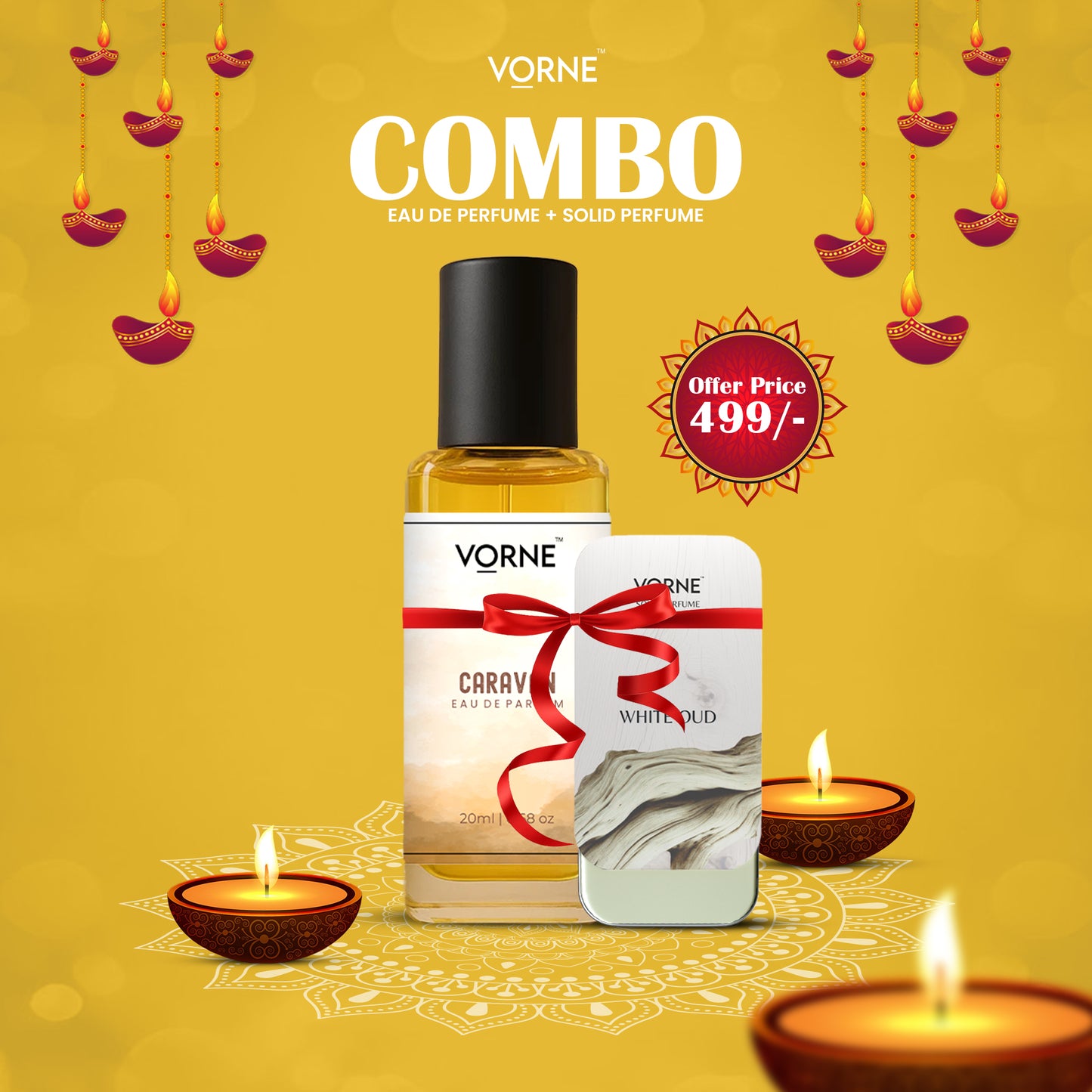 VORNE Caravan EDP and White Oud Solid Perfume Combo for Men