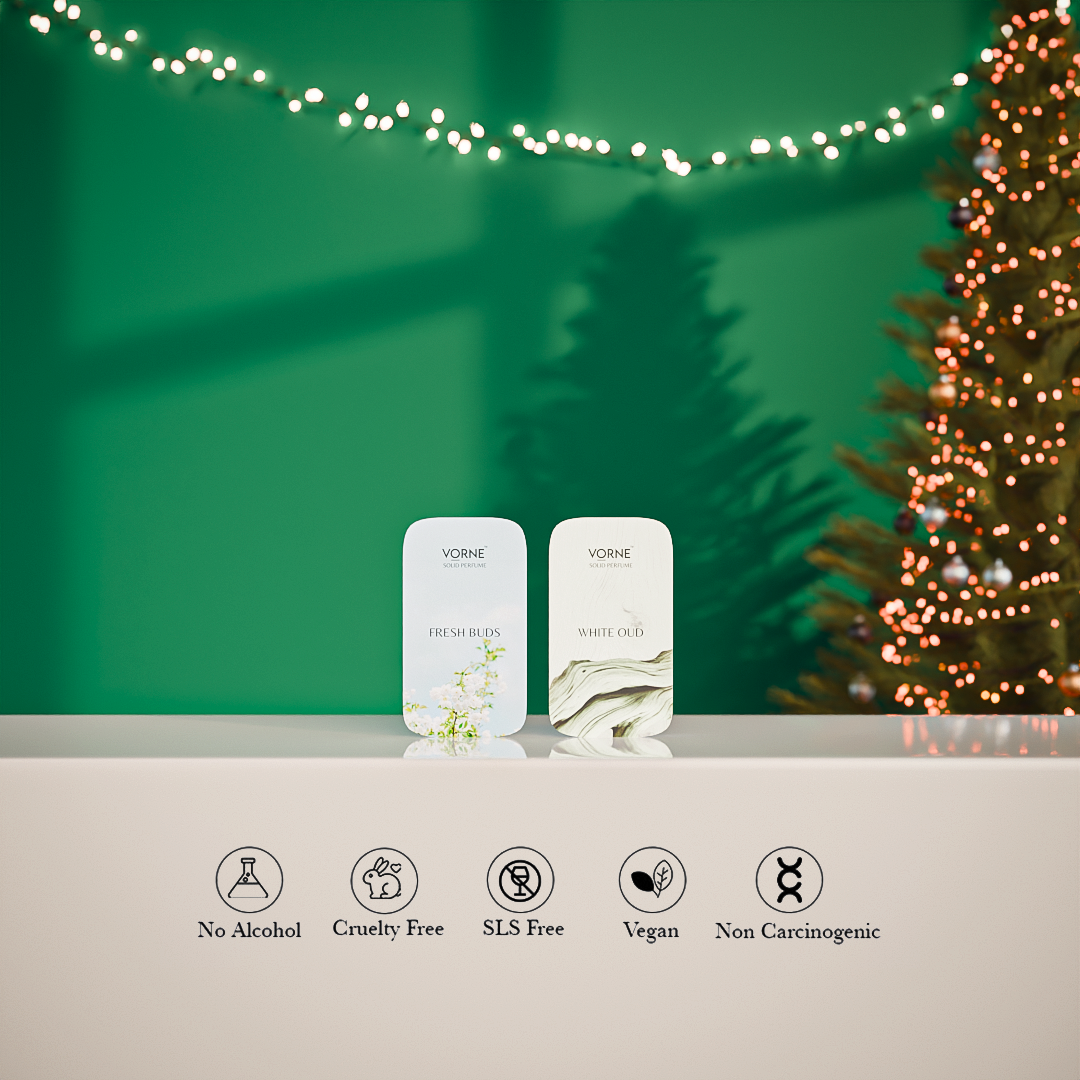 VORNE Fresh Buds & White Oud Solid Perfume Combo | Christmas Special Edition for Men & Women (2 x 12g)