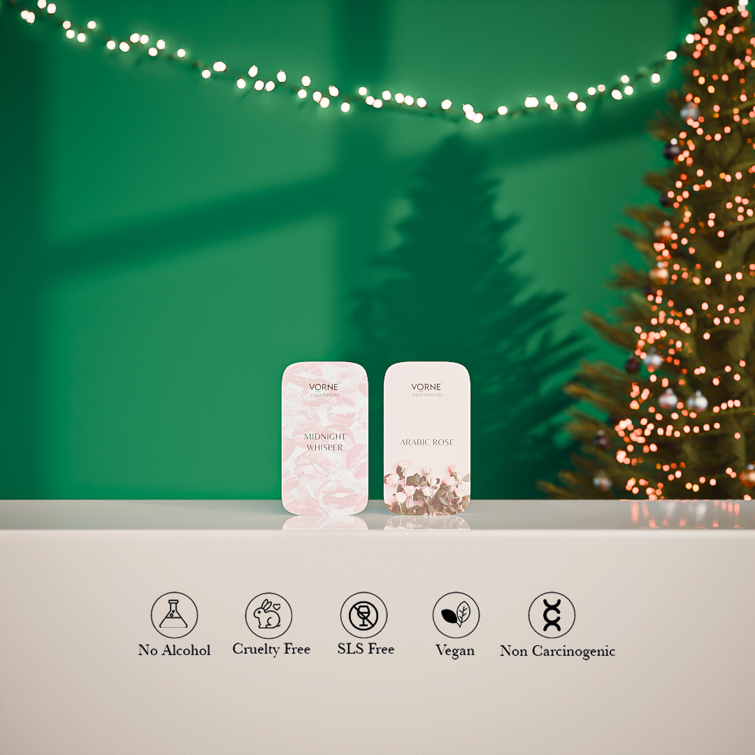 VORNE Midnight Whisper & Arabic Rose Solid Perfume Combo | Christmas Special Edition for Women (2 x 12g)