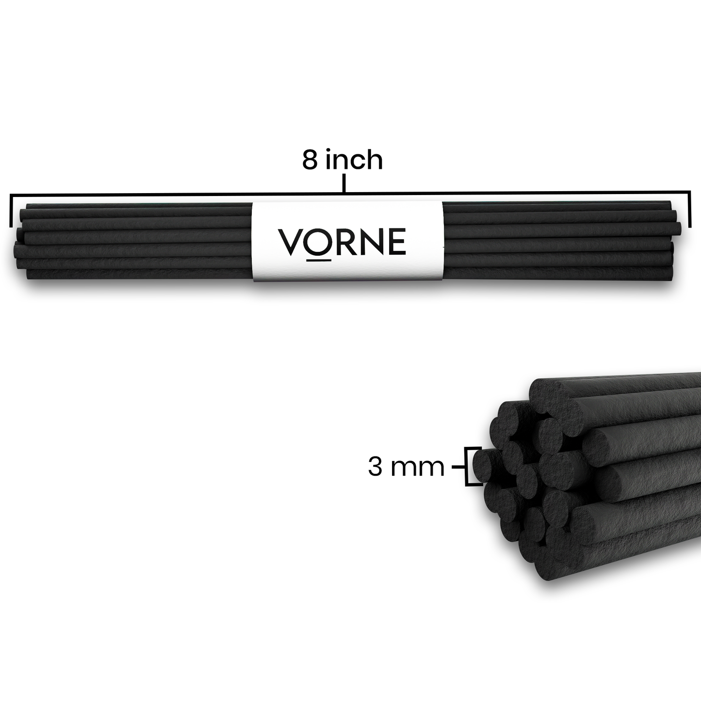 VORNE Fiber Reed Sticks for Diffuser | Pack of 10 | 8 Inch Black Reed Diffuser Sticks
