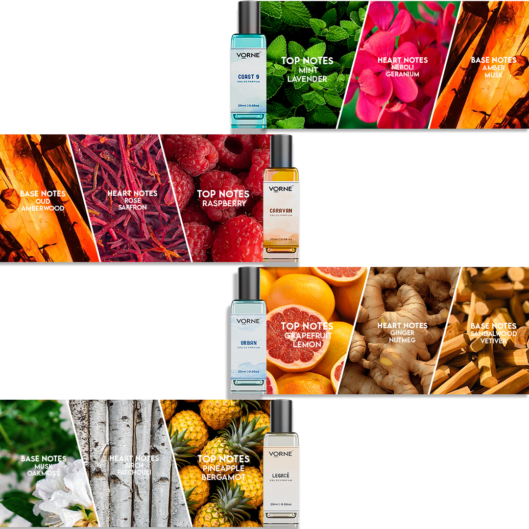 VORNE Eau De Parfum Gift Set for Men | Pack of 4 Fragrances (4 x 20ml EDPs)