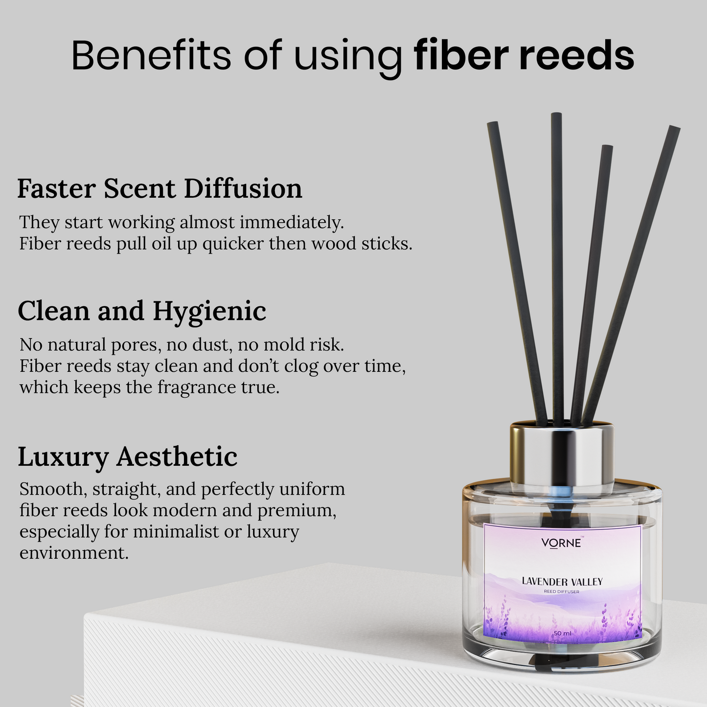 VORNE Fiber Reed Sticks for Diffuser | Pack of 10 | 8 Inch Black Reed Diffuser Sticks