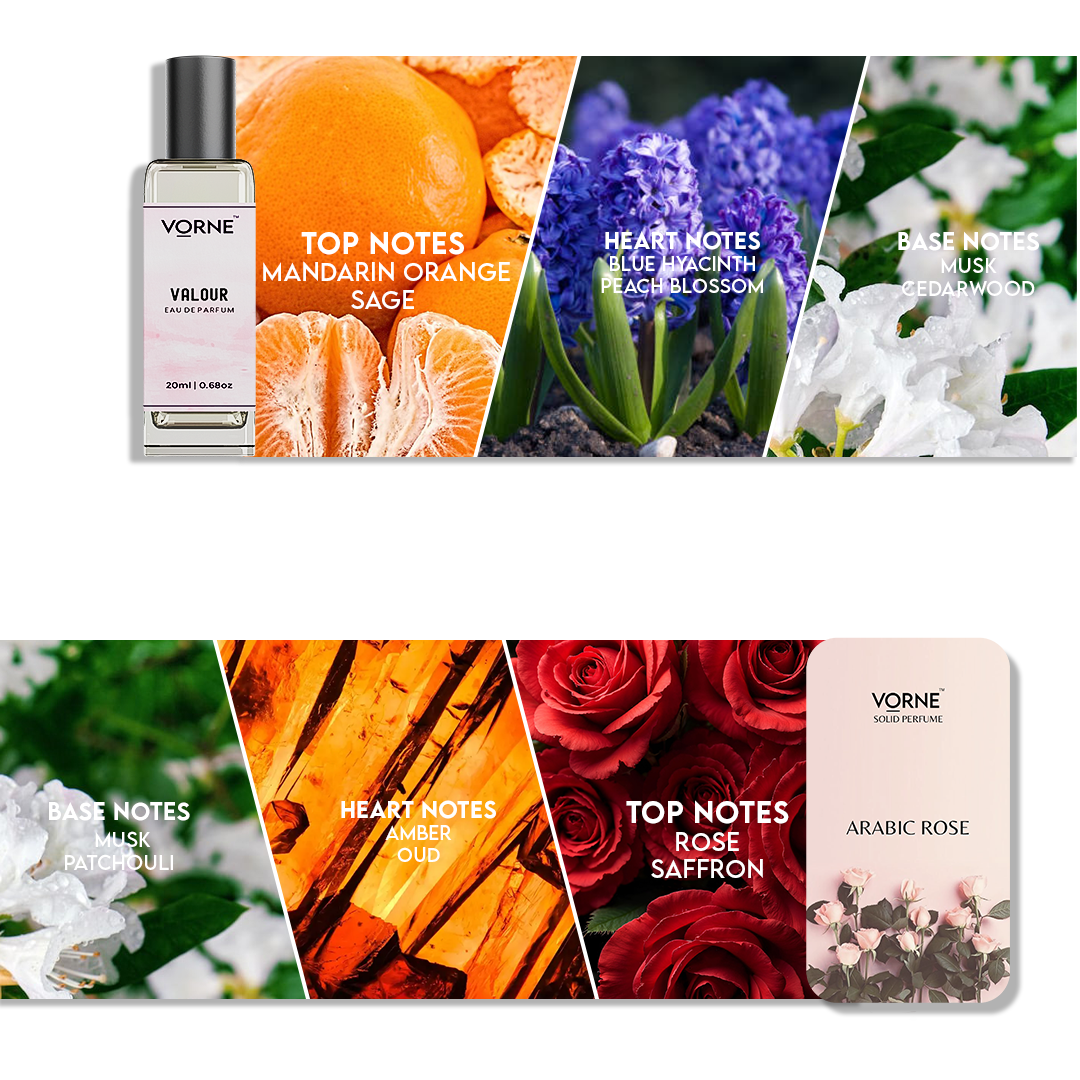VORNE Valour Eau De Parfum & Arabic Rose Solid Perfume Combo for Women (EDP + 12g Solid Perfume)