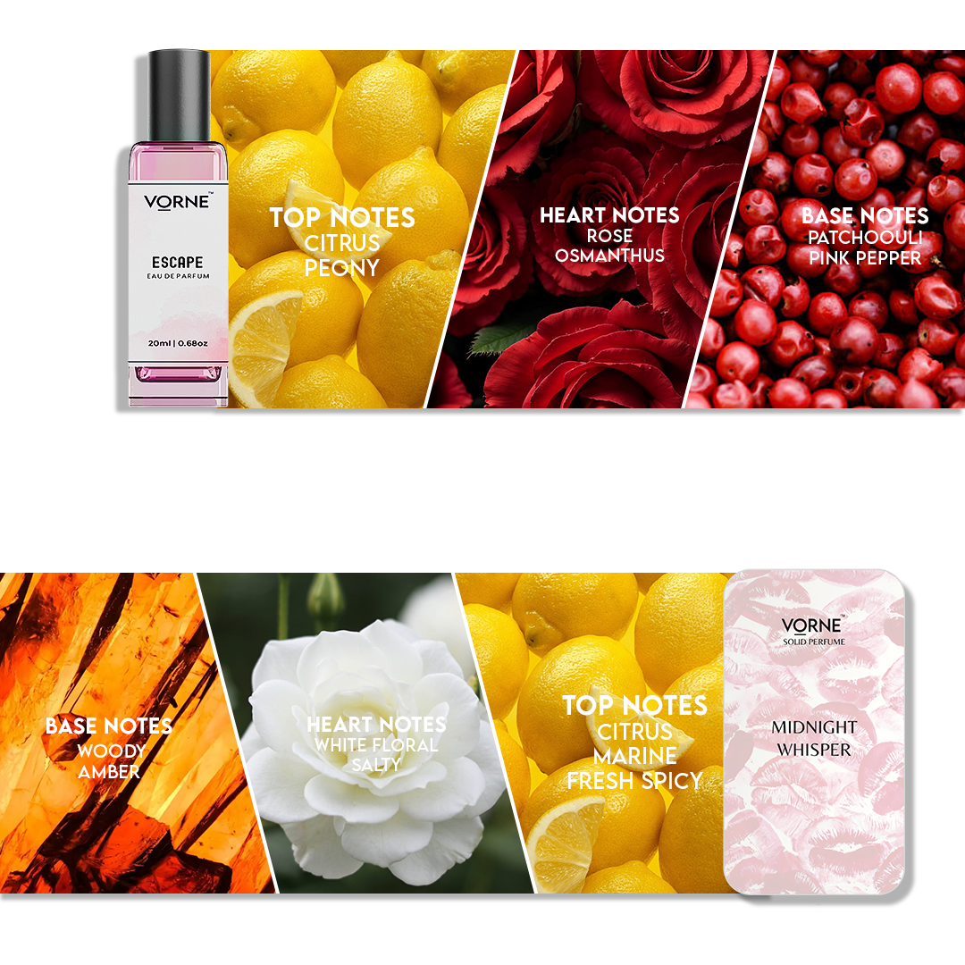 VORNE Escape Eau De Parfum & Midnight Whisper Solid Perfume Combo for Women (EDP + 12g Solid Perfume)