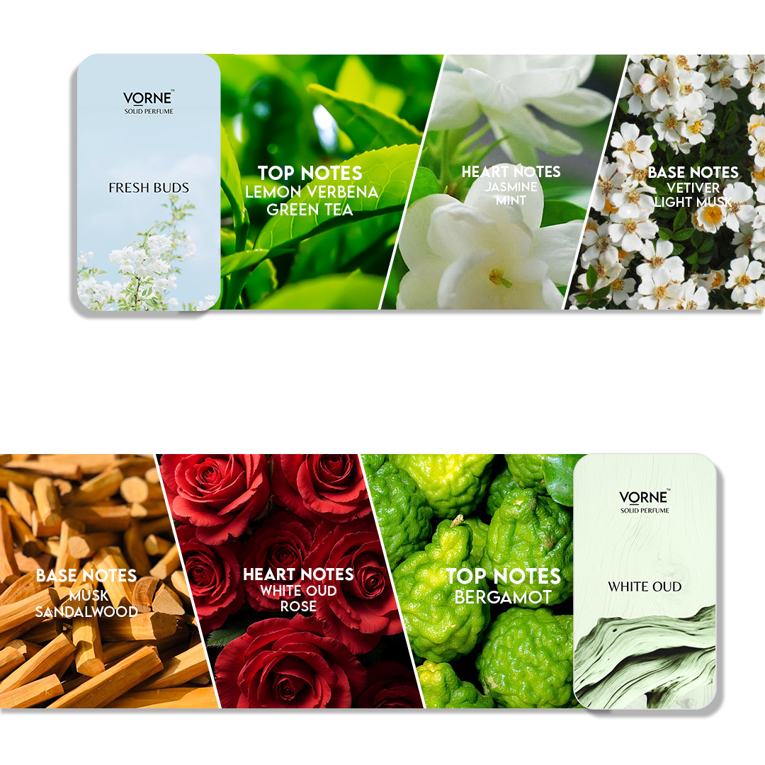 VORNE Fresh Buds & White Oud Solid Perfume Gift Set | Unisex Fragrance Combo (2 x 12g)