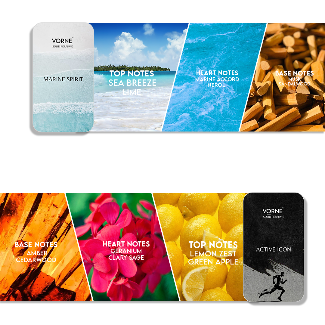 VORNE Marine Spirit & Active Icon Solid Perfume Gift Set for Men | Fragrance Combo (2 x 12g)