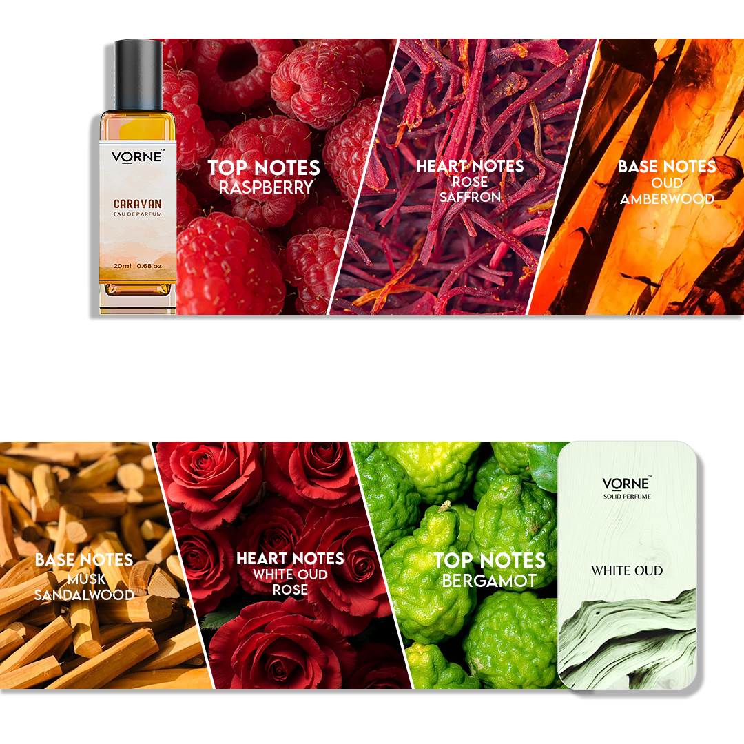 VORNE Caravan Eau De Parfum & White Oud Solid Perfume Combo for Men (EDP + 12g Solid Perfume)
