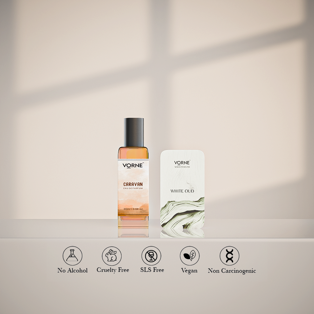 VORNE Caravan Eau De Parfum & White Oud Solid Perfume Combo for Men (EDP + 12g Solid Perfume)
