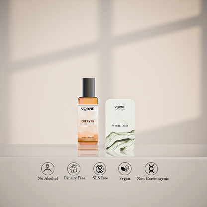 VORNE Caravan Eau De Parfum & White Oud Solid Perfume Combo for Men (EDP + 12g Solid Perfume)