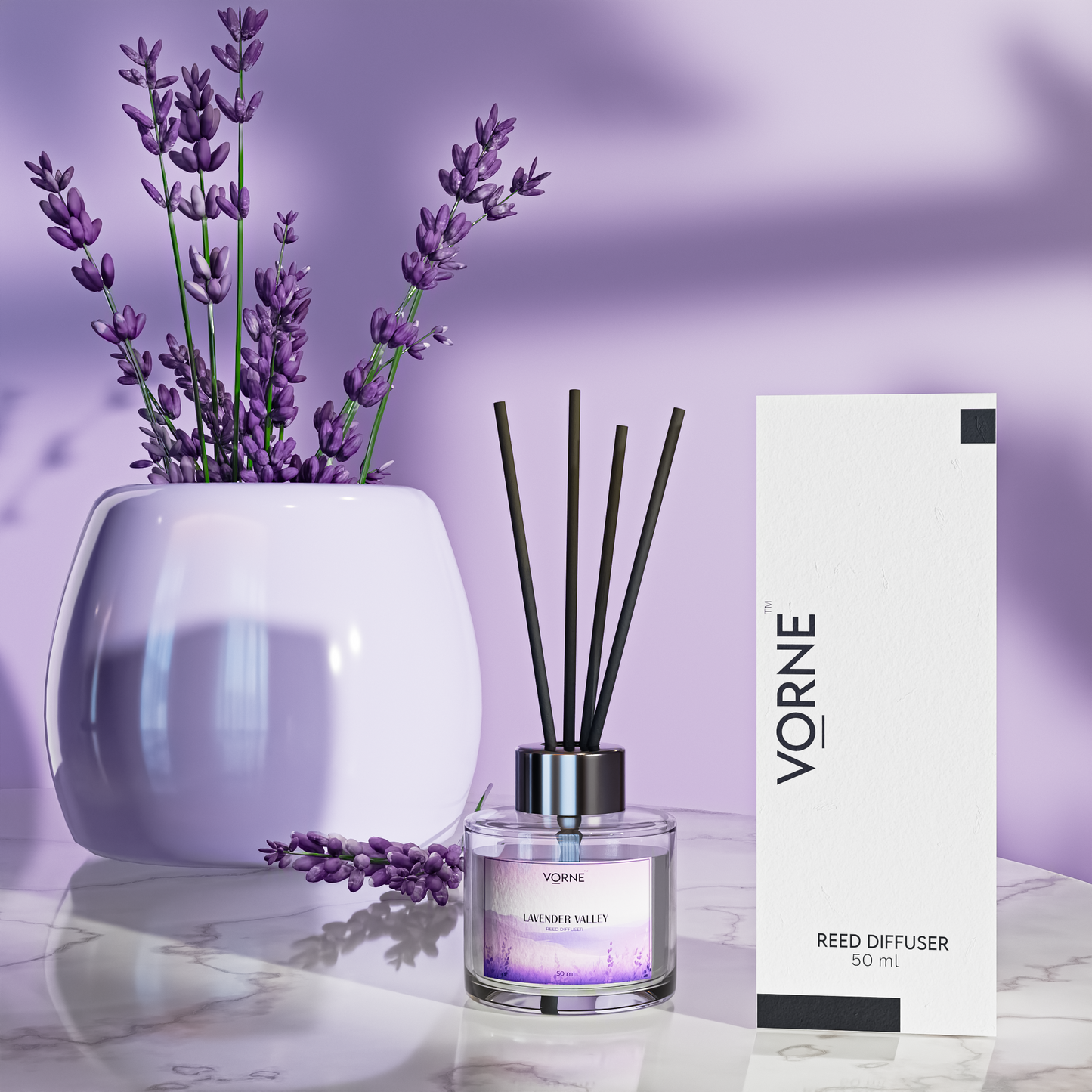 Vorne Lavender Valley Reed Diffuser 50ml | Calming Natural Room Freshener