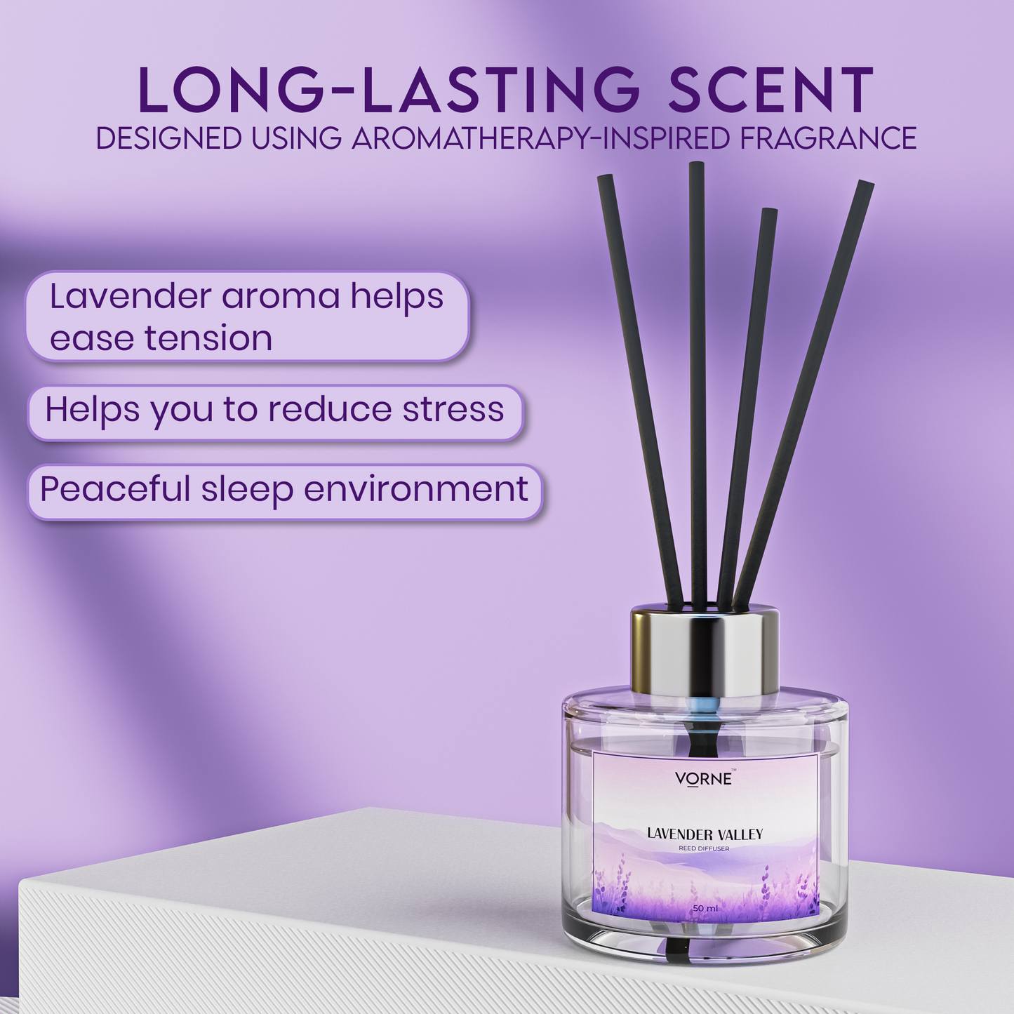 Vorne Lavender Valley Reed Diffuser 50ml | Calming Natural Room Freshener