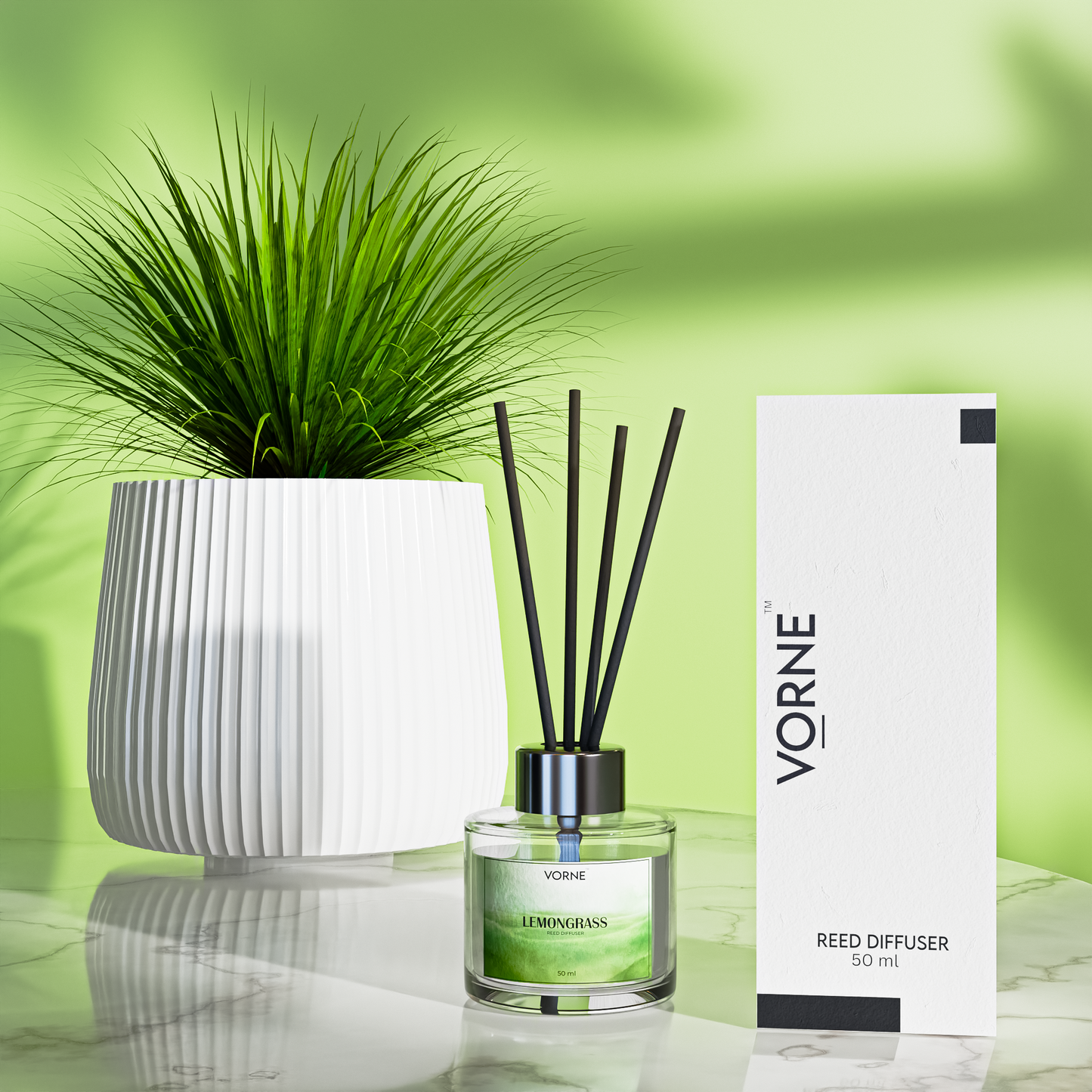 VORNE Lemongrass Reed Diffuser 50ml | Fresh Citrus Natural Room Freshener