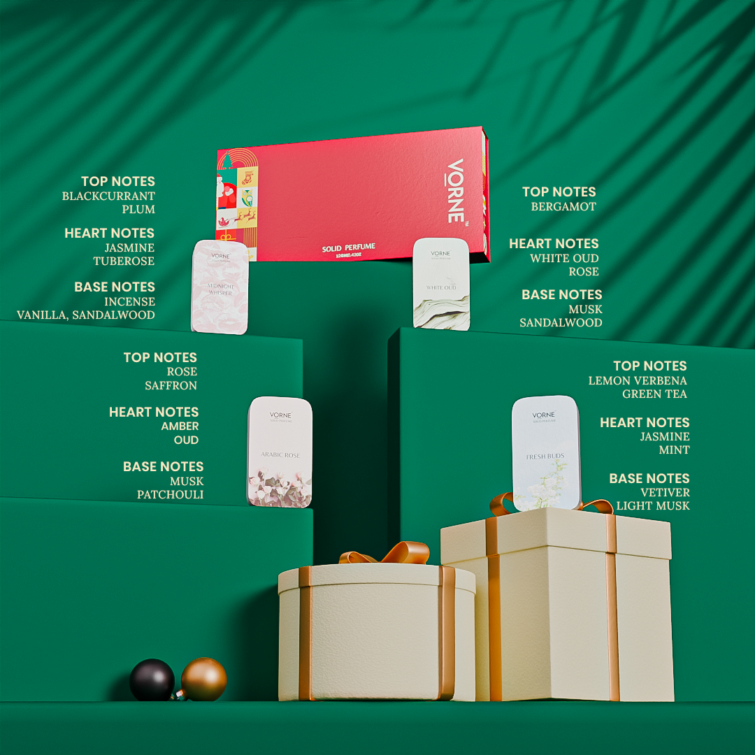 VORNE Solid Perfume Pack of 4 |  Christmas Special Edition for Women (4 x 12g)