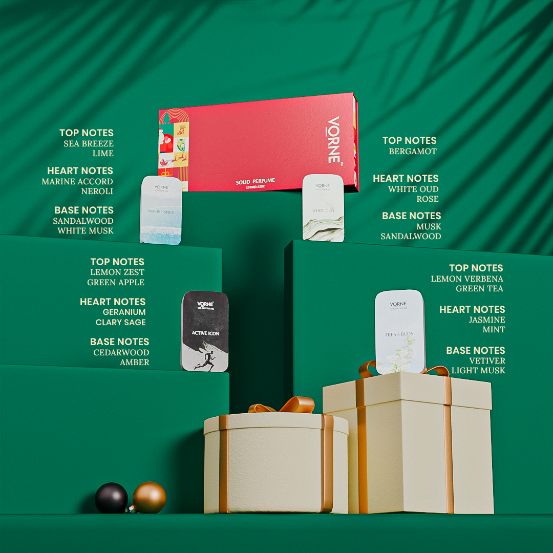 VORNE Solid Perfume Pack of 4 | Christmas Special Edition for Men (4 x 12g)