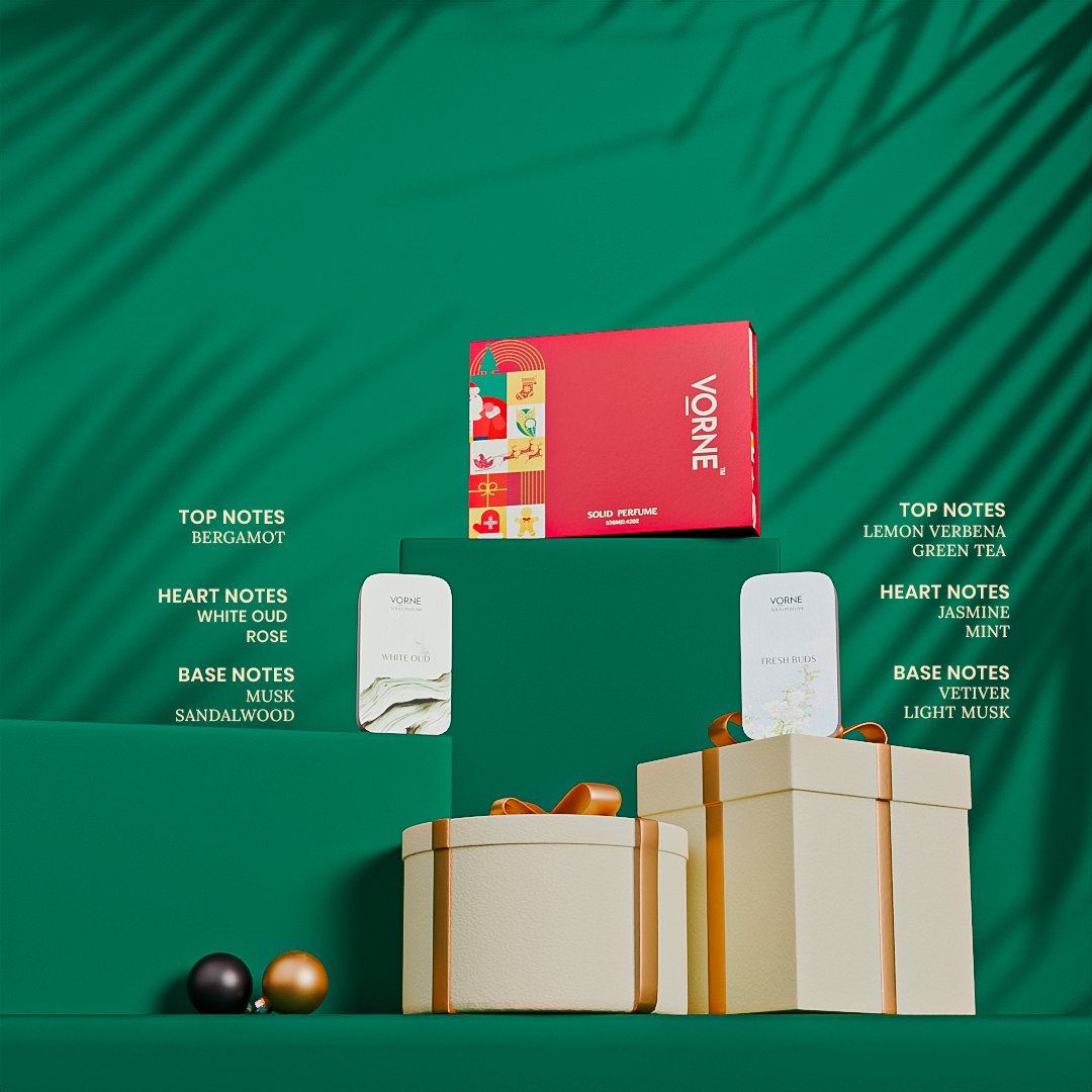 VORNE Fresh Buds & White Oud Solid Perfume Combo | Christmas Special Edition for Men & Women (2 x 12g)