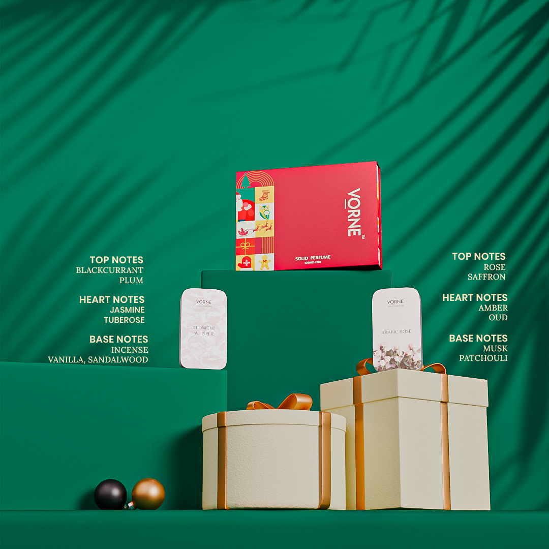 VORNE Midnight Whisper & Arabic Rose Solid Perfume Combo |  Christmas Special Edition for Women (2 x 12g)
