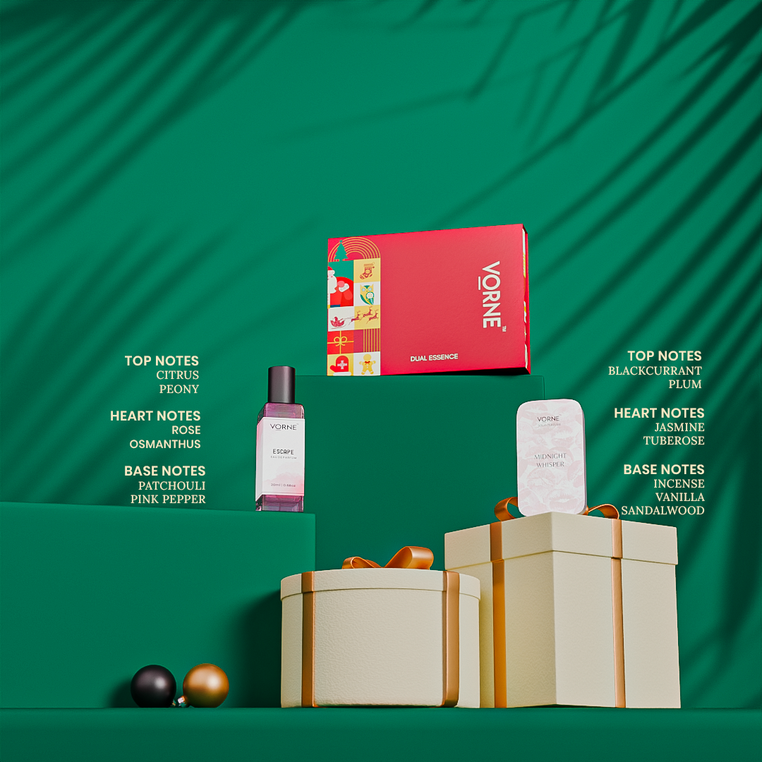 VORNE Escape Eau De Parfum & Midnight Whisper Solid Perfume Combo | Christmas Special Edition for Women (EDP + 12g Solid Perfume)