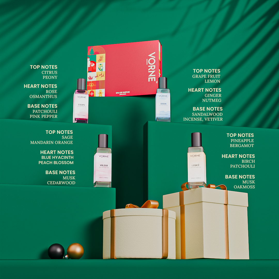 VORNE Eau De Parfum Pack of 4 | Christmas Special Edition for Women (4 x 20ml EDPs)